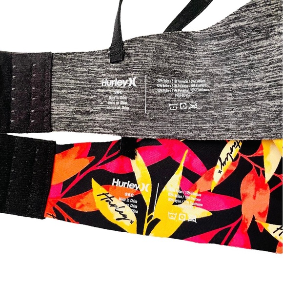 NWT Set of 2 Hurley Bra 36C Floral Laser Wings Underwire Padded Lined NEW - Picture 6 of 6